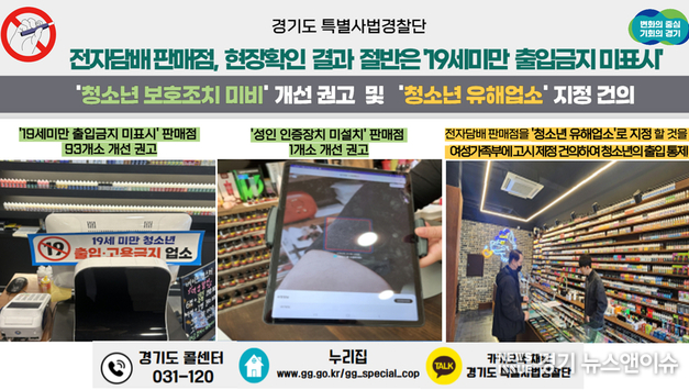 액상형 전자담배, 청소년 보호는 뒷전! 경기도, 전자담배 판매점 현장 확인 결과 절반은 ‘19세미만 출입금지 미표시’