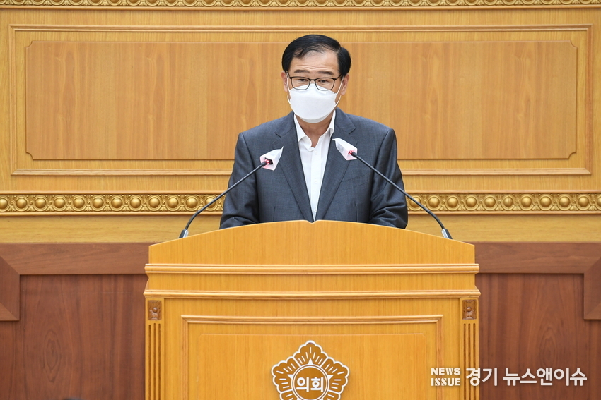 양주시의회 이희창 의원이 '경기북도의 조속한 설치 촉구 결의안'을 대표발의하고 있다. /양주시의회 제공