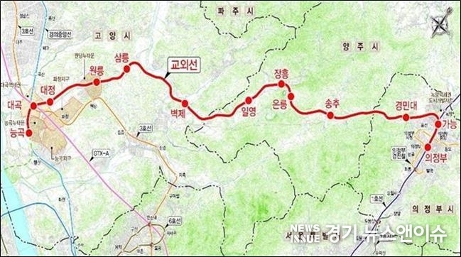 교외선 철도 노선도. 양주시 제공
